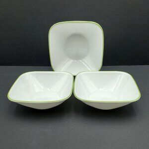 Corelle Light Green Banded Square Soup Cereal Bowls White Bowls Lime Green Edge
